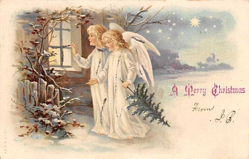 Merry Christmas Angel Angles Postal Used Unknown writing on front