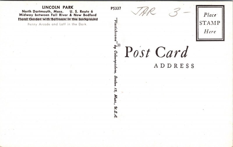 Lincoln Park N Dartmouth Massachusetts MA Postcard VTG UNP Plastichrome Vintage  