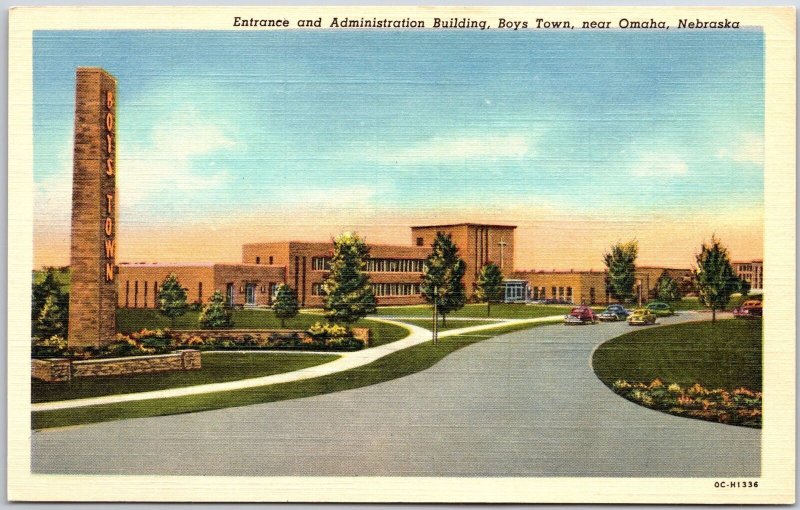 Entrance And Administration Building Boystown Near Omaha Nebraska NB Postcard