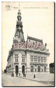 Old Postcard Sens The new City Hall seen from angle