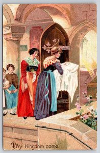 The Lord's Prayer~Thy Kingdom Come~Baby Baptism~c1910 Vintage Postcard