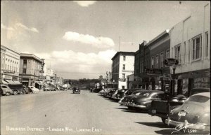 Lander WY Street Scene Rexall Drug Store Cars Sanborn Real Photo Postcard
