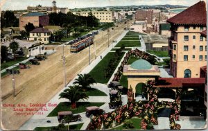 Vtg 1910s Ocean Avenue Looking East Trolley Long Beach California CA Postcard