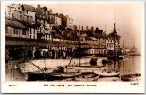 The Fish Market And Harbour Brixham England Boats Ships Real Photo RPPC Postcard