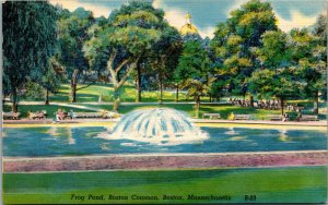 Vtg 1940s Frog Pond Boston Common Massachusetts MA Unused Linen Postcard