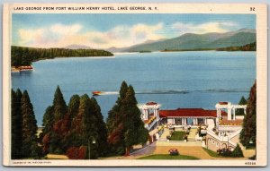 Vtg Lake George New York NY View from Fort William Henry Hotel 1930s Postcard