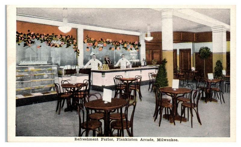Refreshment Parlor, Plankinton Arcade, Milwaukee, WI Postcard *5E5