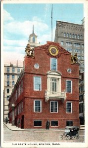 Historic Old State House Boston Massachusetts Streetview Old Car WB Postcard 