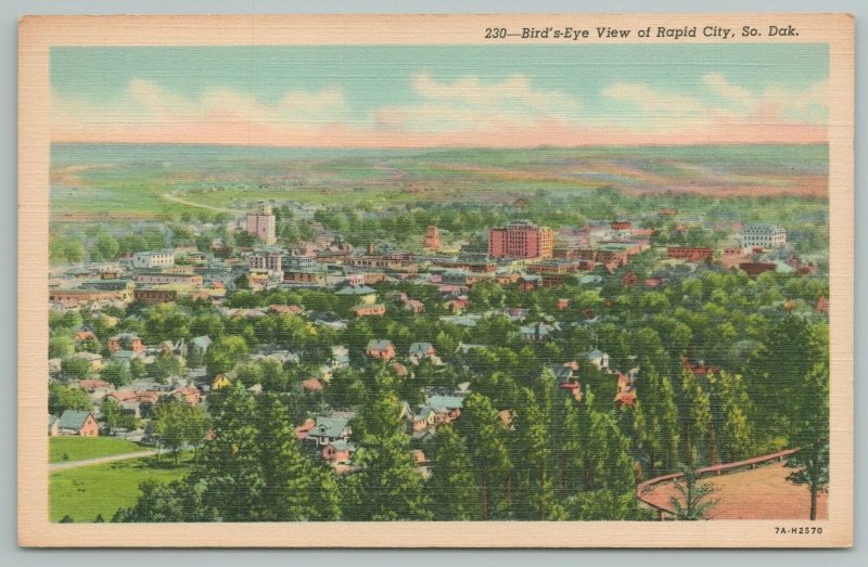 Rapid City South Dakota~Birdseye View Overlooking City~Linen Vintage Postcard