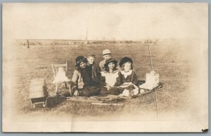 PICNIC w/ DOLLS ANTIQUE REAL PHOTO POSTCARD RPPC