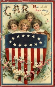 Clapsaddle Civil War Decoration Day Cute Kids American Shield c1910 PC