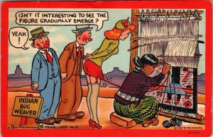 1945 Reg Manning Indian Rug Weaver Sexy Woman Comic Postcard RARE JH8