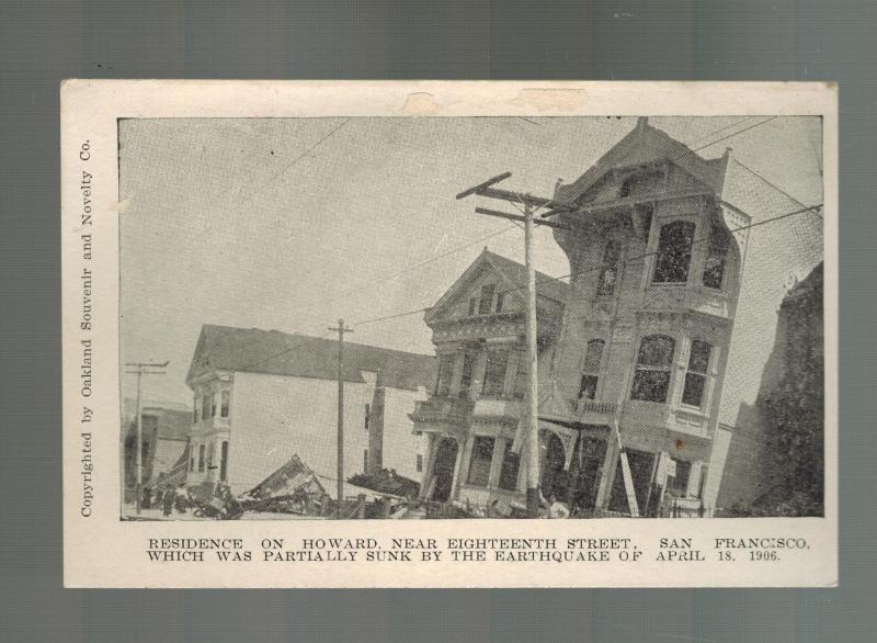 1906 RPPC San Francisco California Postcard Mint Howard Street House Damaged