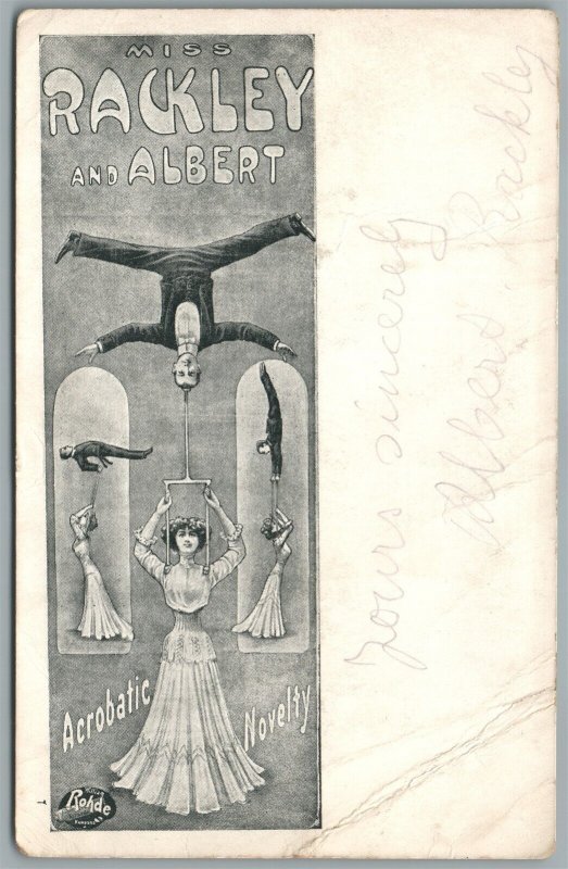 ACROBATIC CIRCUS MISS PACKLEY & ALBERT ANTIQUE POSTCARD