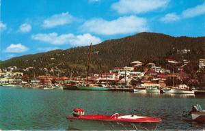 ST THOMAS VIRGIN ISLAND CHARLOTTE AMALIE~HARBOR VIEW~BOATS POSTCARD c1964