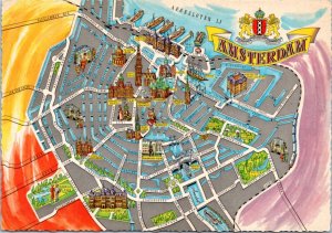 Postcard Netherlands Amsterdam Map