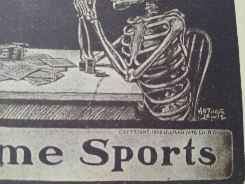 Halloween Postcard Ullman Skeleton Smoke Playing Cards 1909 Arthur Lewis 160
