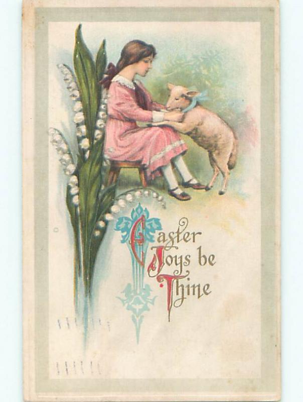 Pre-Linen easter CUTE GIRL WITH HER PET LAMB k2231