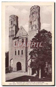 Old Postcard From Abbey Jumieges The two towers of the Notre Dame & # 39eglise