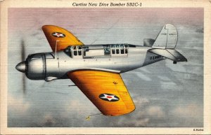 Postcard Curtis New Dive Bomber SB2C-1 US Army WWII LINEN 1940s M60