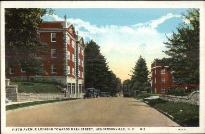 Hendersonville NC Fifth Ave c1920 Postcard