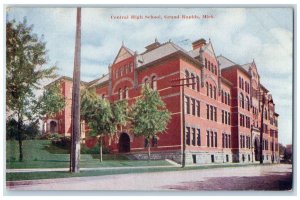 1911 Central High School Exterior Grand Rapids Michigan MI Posted Trees Postcard