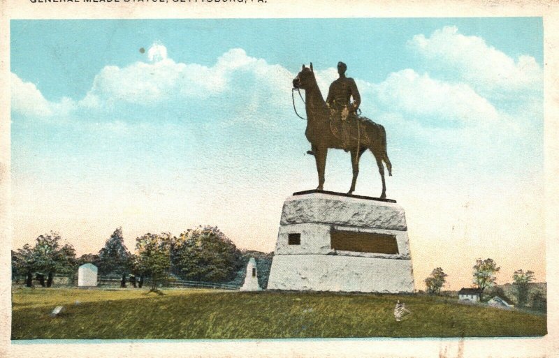 Vintage Postcard 1920's General Meade Statue Gettysburg PA Pennsylvania