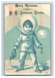 1880s M.M. Robinson Jeweler Christmas Cards Clowns Bubbles Lot Of 2 P211
