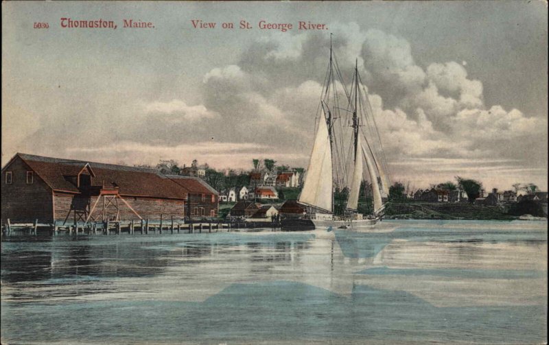 Thomaston Maine ME View on St George River Boats c1910 Postcard