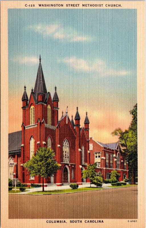 Washington St Methodist Church Columbia South Carolina Linen Postcard VTG UNP 