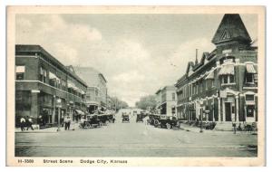 1929 Street Scene, Dodge City, KS Fred Harvey Postcard