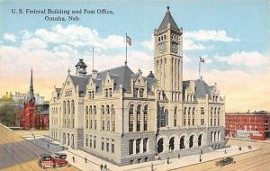 Omaha Nebraska~10:46 @ U.S Federal Building, Post Office, Church Beyond c1914