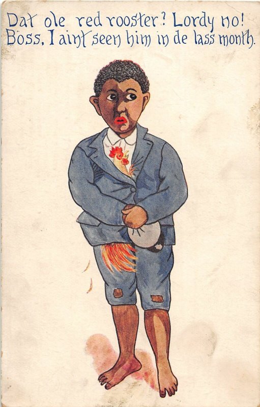 G4/ Black Americana Postcard Comic c1910 Man Suit Hiding Chicken 22