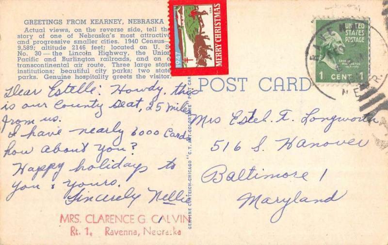 Kearney Nebraska Large Letter Linen Antique Postcard K76598