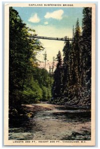 1939 Capilano Suspension Bridge Vancouver British Columbia Canada Postcard