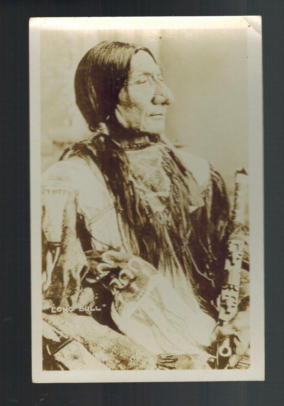 Mint RPPC Real Picture Postcard Native American Indian Chief Long Bull