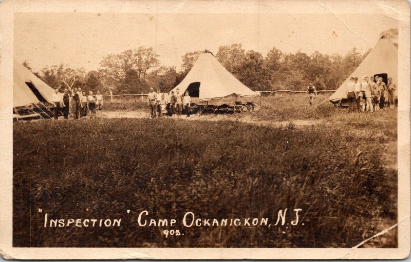 Inspection Camp Ockanickon New Jersey NJ Antique Sepia Postcard 1925 WOB Note 