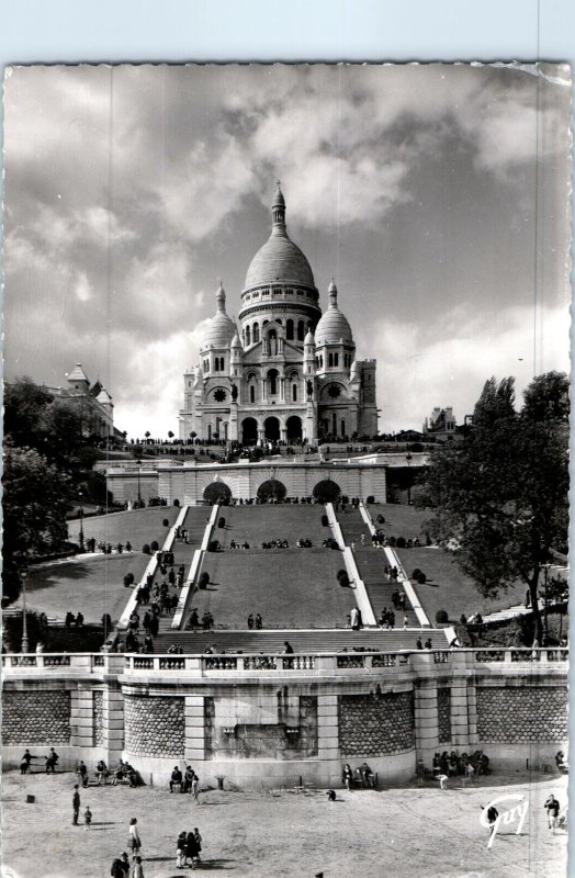 Basilica of the Sacred Heart of Montmarter and the Gardens Paris France Postcard
