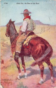Cowboy Boss of Herd Alki Ike Western artist signed F W Schultz 1910c postcard