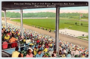 HAGERSTOWN MARYLAND RACETRACK VIEW FROM DINING DECK OF CLUB HOUSE LINEN POSTCARD