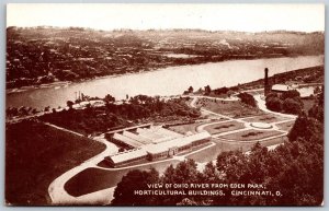 Vtg Cincinnati OH Ohio River From Eden Park Horticultural Buildings Postcard