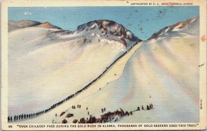 Over Chilkoot Pass During The Gold Rush In Alaska Linen Postcard C070