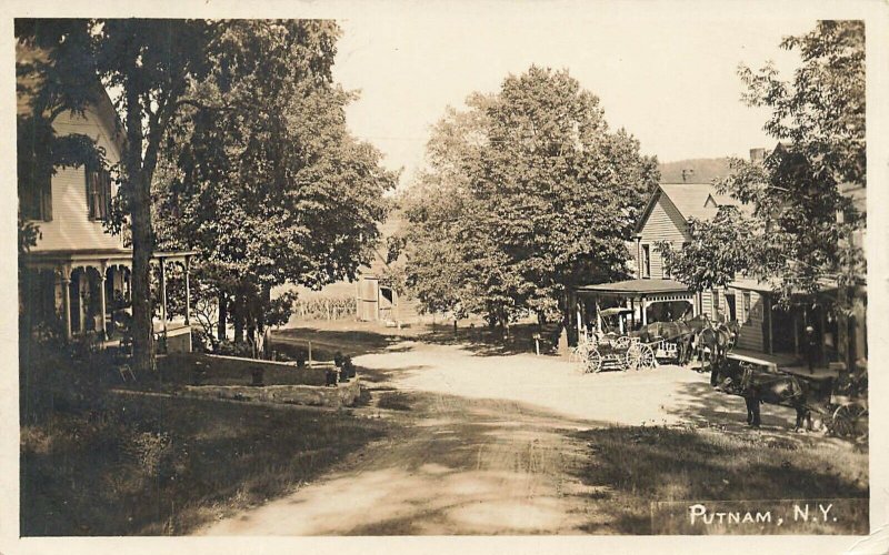 Putnam NY Dirt Road Horse & Buggies Real Photo Postcard