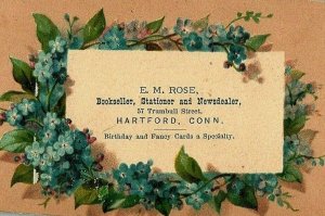 E M Rose Bookseller Stationer Newsdealer Victorian Calling Card Hartford CT 