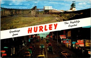 Greetings From Hurley Wisconsin Multi View Silver Street & Cary Mine