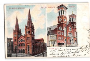 Utica New York NY Postcard 1907 St John's Church and St Joseph's Church