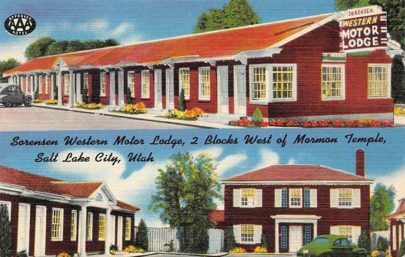 Sorensen Western Motor Lodge Salt Lake City, Utah Roadside '40s Vintage Postcard