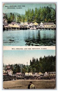 Dual View Baseball Field Low & High Tide Ketchikan Alaska AK UNP DB Postcard G18