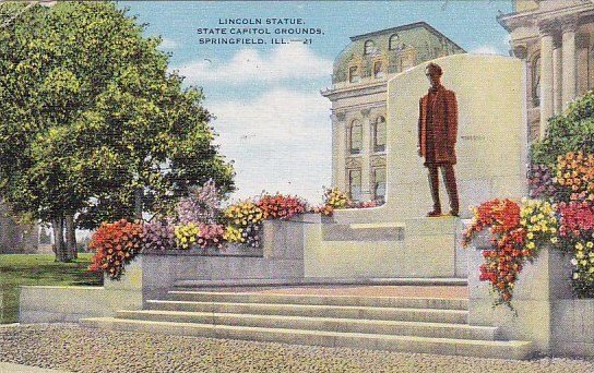 Illinois Springfield Lincoln Statue State Capitol Grounds 1949