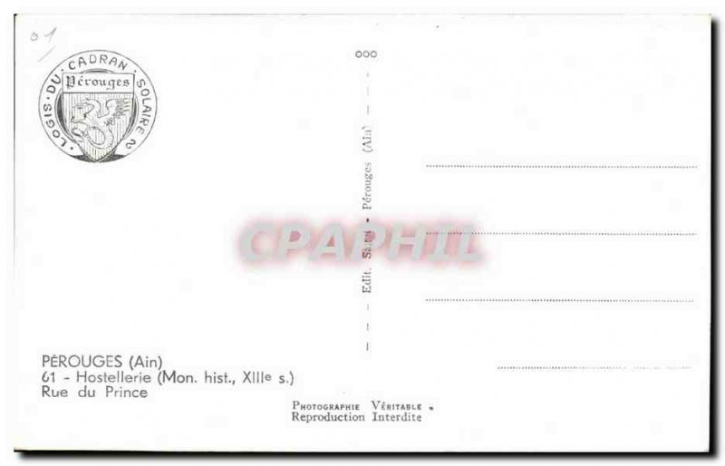 Old Postcard Perouges Ain Hotellerie du Prince Street